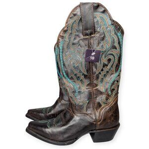JB Dillon Women's Genuine Goat Brown & Turquoise Boots Style JBW2318 Size 5B NWT